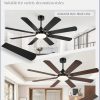 62 Inch Ceiling Fans with Lights, Black Modern Ceiling Fan with Remote,Large Farmhouse Indoor & Outdoor Ceiling Fan with 8 Dual Finish Blades, Quiet DC Motor, Bright LED Light