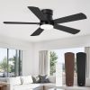 Ceiling Fans with Lights and Remote, 42 inch Low Profile Flush Mount Ceiling Fan,White Modern Ceiling Fan with LED Light for Bedroom Indoor Outdoor-5 Reversible blades, 3CCT, 6 Speeds, Timer