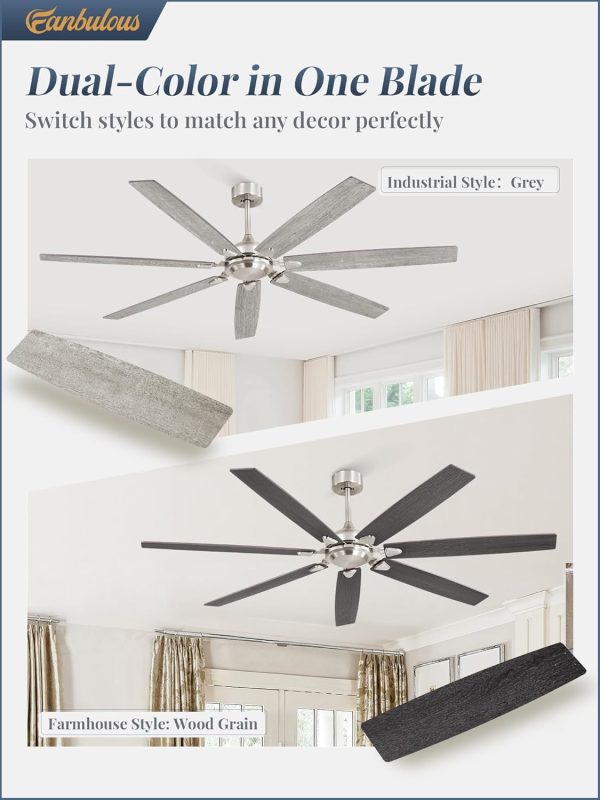 72 Inch Ceiling Fan No Light with Remote Control, Grey Ceiling Fans Without Light With 6-Speeds Quiet Reversible DC Motor, Indoor/Outdoor Ceiling Fan with Dual Finish 7 Blades for Patio Living Room