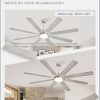 72 Inch Ceiling Fans with Lights,Nickel Modern Ceiling Fan with Remote,Large Farmhouse Indoor & Outdoor Ceiling Fan with 8 Dual Finish Blades, Quiet DC Motor, Bright LED Light
