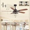 52 Inch Farmhouse Ceiling Fan with Light and Remote, Black Industrial Caged Flush Mount Ceiling Fans with 6 Speed Reversible Motor and Dual Finish 5 Blades, Rustic Ceiling Fan for Living room, Bedroom