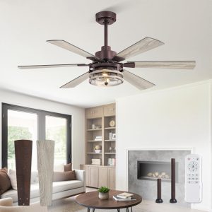 48 Inch Ceiling Fans with Lights and Remote,Industrial Large Ceiling Fan with 6-Speed Reversible DC Motor and 6 Dual Finish Blades,Ceiling Fan with Light for Living bedroom Patio