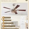 Farmhouse Ceiling Fans with Light, 48 Inch Bedroom Ceiling Fan with Lights, 6-Speed Adjustable, Quiet and Reversible DC Motor, 5 Dual Finish Blades, Rustic Caged Ceiling FanBrushed Nickel