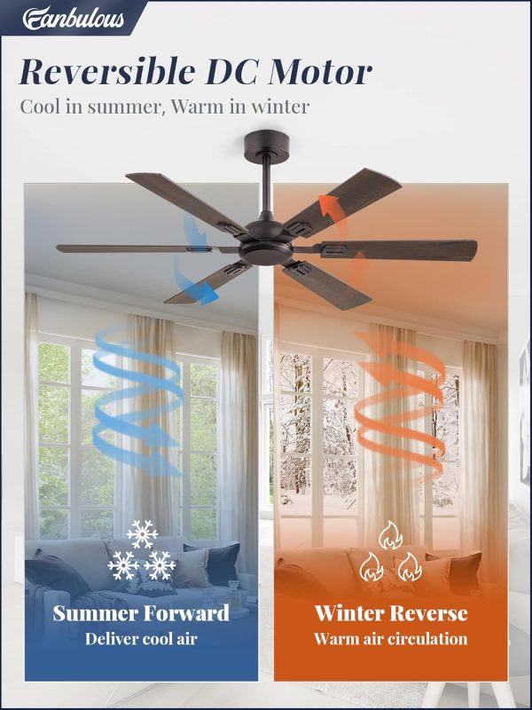 52 Inch Ceiling Fans No Light with Remote, Modern Ceiling Fan Without Light, Dual Finish 6 Blades, Reversible DC Motor, 6 Speed, Large Ceiling Fan for Indoor or Covered Outdoor, Oil Bronze