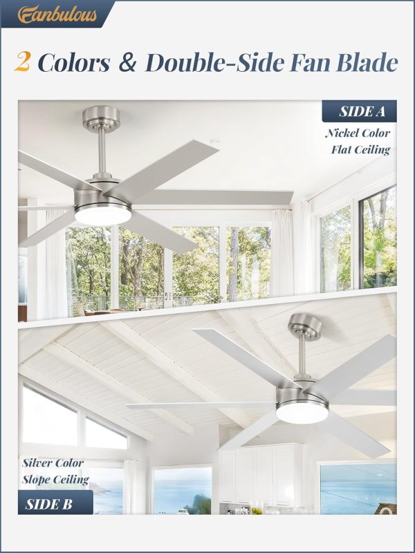 56 Inch Ceiling Fans with Lights and Remote, Reversible 6 Blades, Dimmable, 3000K-6000K Adjustable, Outdoor Ceiling Fans for Patios, Large Ceiling Fan for Indoor or Covered Outdoor, Nickel