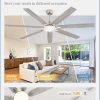 72 Inch Large Ceiling Fans with Lights, Nickel Modern Ceiling Fan with Quiet DC Motor, 3CCT, Indoor/Outdoor Ceiling Fan with Dual Finish Reversible 7 Blades, Timer for Living Room, Patio
