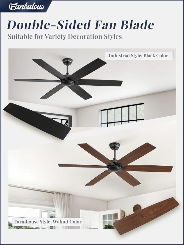 60 inch Ceiling Fan No LightBlack Ceiling Fan with Remote, Flush Mount Low Profile, Quiet DC Motor & Reversible, Indoor/Outdoor Ceiling Fans without Light for Bedroom, Living Room, Patio