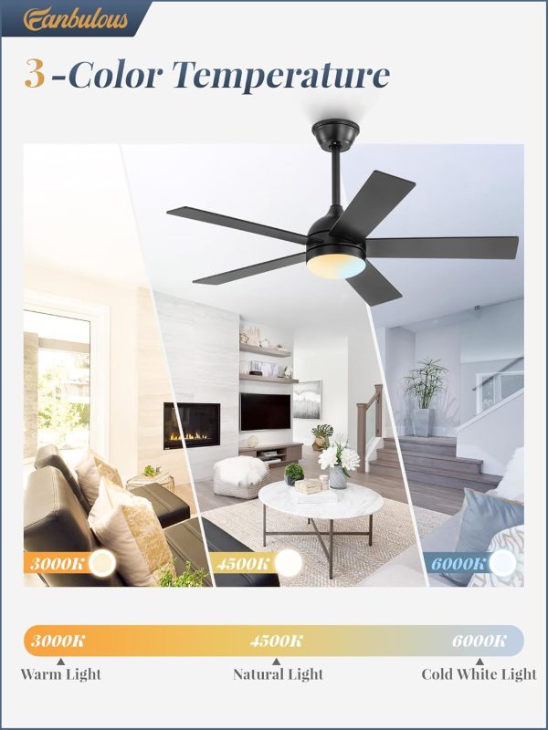 42 Inch Ceiling Fan with Light and Remote, Black Ceiling Fans with Light, 5 Dual-Color Blades, Reversible Quiet DC Motor, 6 Speeds, 3CCT Adjustable LED for Bedroom Living Room Kitchen Patio