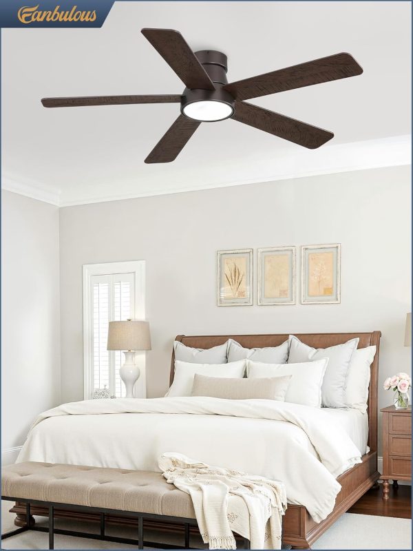 48 Inch Ceiling Fans with Lights and Remote,Outdoor Indoor Modern Flush Mount Ceiling Fan with 3CCT 6-Speed Quiet DC Motor,Small Low Profile Ceiling Fan for Bedroom Living Room Office(Oil Bronze)