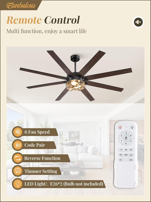 65 Inch Farmhouse Ceiling Fan with Lights & Remote Control, Quiet Reversible DC Motor, Wooden Blades, Seeded Glass Lampshade - Ideal for Bedroom, Living Room, Dining Room