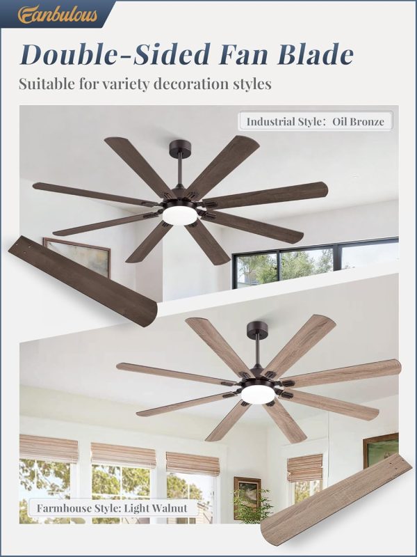 72 Inch Ceiling Fans with Lights, Oil Bronze Modern Ceiling Fan with Remote,Large Farmhouse Indoor & Outdoor Ceiling Fan with 8 Dual Finish Blades, Quiet DC Motor, Bright LED Light