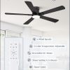 Ceiling Fans with Lights and Remote, 52 inch Low Profile Flush Mount Ceiling Fan,Black Modern Ceiling Fan with LED Light for Bedroom Indoor Outdoor-5 Reversible blades, 3CCT, 6 Speeds, Timer