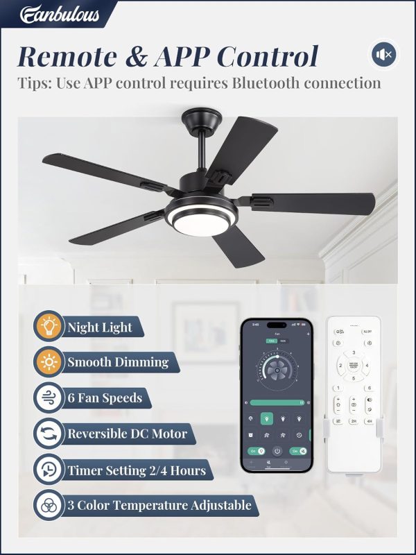 48 Inch Ceiling Fans with Lights and Remote, Black Ceiling Fan with 8 Dual-Color Blades, Indoor/Outdoor Large Ceiling Fans, Reversible DC Motor, 6-Speed, 3CCT for Living Room Kitchen Patio