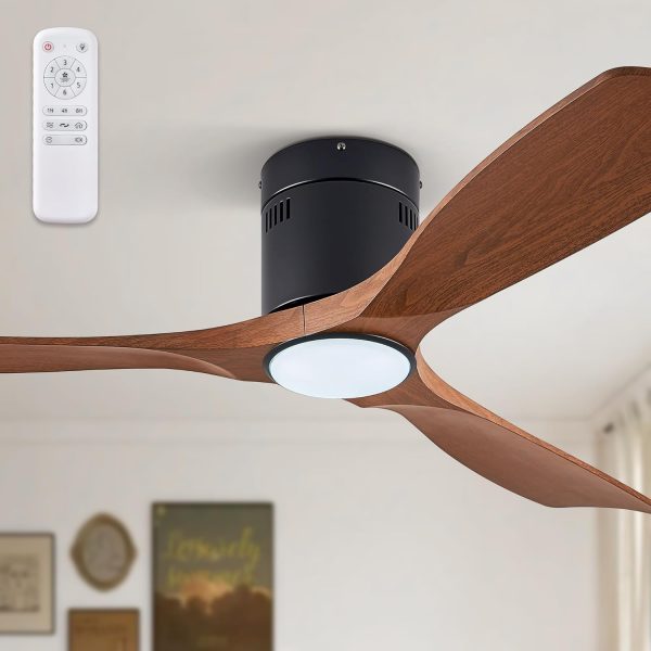 Ceiling Fans with Lights and Remote Control,Modern Flush Mount Ceiling Fan with 3 LED Colors,Outdoor Low Profile Ceiling Fans with 6-Speeds Timer DC Motor for Bedroom Living Room Patio