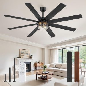 72 Inch Farmhouse Ceiling Fan with Lights and Remote, Black Ceiling Fan with Lights, Modern Ceiling Fans with 6-Speed Reversible DC Motor, 3CCT, Large Ceiling Fans for Living Room, Bedroom, Patio