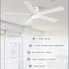 Ceiling Fans with Lights and Remote, 52 inch Low Profile Flush Mount Ceiling Fan,White Modern Ceiling Fan with LED Light for Bedroom Indoor Outdoor-5 Reversible blades, 3CCT, 6 Speeds, Timer