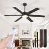 58 Inch Ceiling Fans with Lights and Remote, Black Indoor/Outdoor Ceiling Fan with Quiet Reversible DC Motor, 6 Speeds, 3CCT, 6 Blades Large Ceiling Fan for Living Room Bedroom Patio