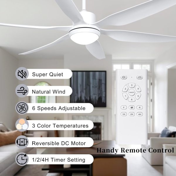 Ceiling Fan with Lights Remote Control, Large Ceiling Fan White, 6 Blades 6 Speeds 3 CCT Modern Ceiling Fans Light for Outdoor Indoor Patios Living Room Porch Garage Warehouse