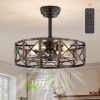 20 Inch Fandelier Caged Ceiling Fans with Lights and Remote, Black Farmhouse Ceiling Fan, Bladeless Samll Fan Lights Ceiling Fixtures for Kitchen, Bedroom-Black and Gold