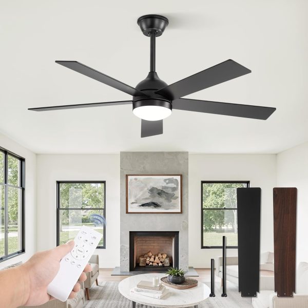 48 Inch Ceiling Fan with Light and Remote, Black Ceiling Fans with Light, 5 Dual-Color Blades, Reversible Quiet DC Motor, 6 Speeds, 3CCT Adjustable LED for Bedroom Living Room Kitchen Patio