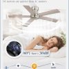 42 Inch Flush Mount Ceiling Fans no Light, Brushed Nickel Modern Ceiling Fans, 6-Speeds, Quiet Reversible DC Motor, Outdoor/Indoor Ceiling Fan for Patios, Living Room, Bedroom