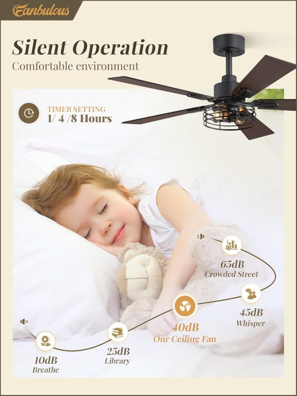 2 Pack Farmhouse 42 Inch Ceiling Fans with Lights, Black Industrial Caged Ceiling Fans for Bedroom Living Room, Double-Sided 5 Blades Rustic Ceiling Fan