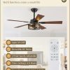 Farmhouse Ceiling Fans with Light, 48 Inch Bedroom Ceiling Fan with Lights, 6-Speed Adjustable, Quiet and Reversible DC Motor, Dual Finish 5 Blades, Rustic Caged Ceiling Fan for Living Room
