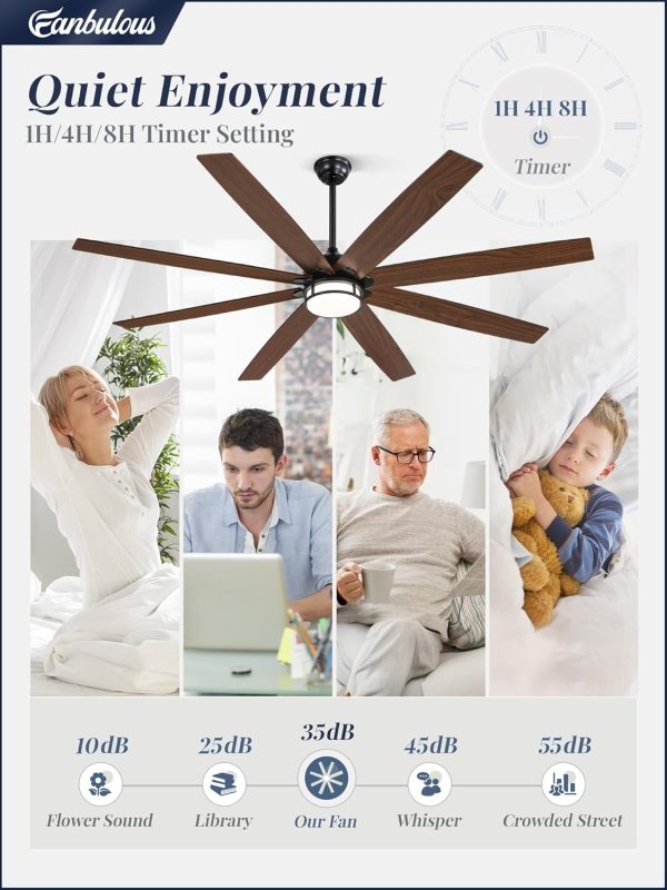 72 Inch Ceiling Fans with Lights, Large Black Ceiling Fans with Remote, Farmhouse Modern Ceiling Fan Fixtures with Bright LED Light for Living Room, Bedroom, Kitchen