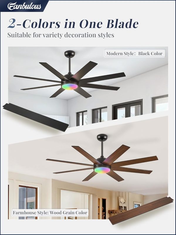 60 Inch RGB Ceiling Fans with Lights and Remote&APP Control, Black Smart Ceiling Fan with Quiet Reversible DC Motor, 6 Speeds, 3CCT, Dimmable, Large Ceiling Fan for Living Room Bedroom