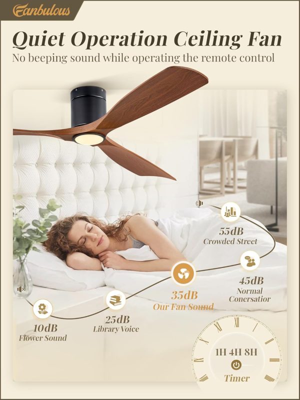 Ceiling Fans with Lights and Remote Control,Modern Flush Mount Ceiling Fan with 3 LED Colors,Outdoor Low Profile Ceiling Fans with 6-Speeds Timer DC Motor for Bedroom Living Room Patio