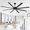 84 inch Large Ceiling Fan Outdoor Industrial Ceiling Fan with Light and Remote, 6-Speed, 3CCT, 8 Aluminum Blades, Modern Black Big Assed Ceiling Fans for Patios Garage Shop Porch Indoor