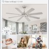 62 Inch Ceiling Fans No Light with Remote, Modern Ceiling Fan Without Light, Dual Finish 8 Blades, Reversible Quiet DC Motor, 6 Speed, Large Ceiling Fan for Indoor or Covered Outdoor, Nickel