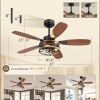 42 Inch Farmhouse Ceiling Fan with Light and Remote, Black Industrial Caged Flush Mount Ceiling Fans with 6 Speed Reversible Motor and Dual Finish 5 Blades, Rustic Ceiling Fan for Living room, Bedroom