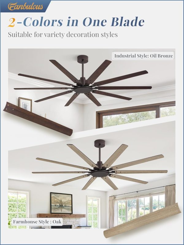72 Inch Large Ceiling Fan Without Light, Modern Indoor/Outdoor Ceiling Fans No Light with Remote,6-Speed Reversible Quiet DC Motor, 10 Blade for Bedroom,Living Room,Patio,Garage(Oil Bronze)