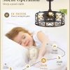 16in Black Fandelier Ceiling Fans with Lights and Remote, Caged Enclosed Farmhouse Ceiling Fan with 6 Speeds and Timing, Small Bladeless Chandelier Fan Lights Ceiling Fixtures-Black