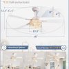 Farmhouse Ceiling Fans with Light, 48 Inch Bedroom Ceiling Fan with Lights, 6-Speed Adjustable, Quiet and Reversible DC Motor, 5 Dual Finish Blades, Rustic Caged Ceiling FanWhite and Gold Color
