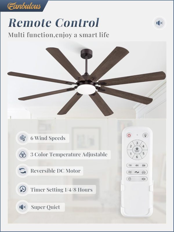 72 Inch Ceiling Fans with Lights, Oil Bronze Modern Ceiling Fan with Remote,Large Farmhouse Indoor & Outdoor Ceiling Fan with 8 Dual Finish Blades, Quiet DC Motor, Bright LED Light