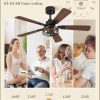3 Pack 42 Inch Rustic Caged Ceiling Fan with Lights, Black Farmhouse Ceiling Fans for Bedroom Living Room, Double-Sided 5 Blades Rustic Ceiling Fan