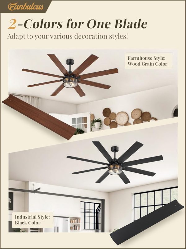 72 Inch Farmhouse Ceiling Fan with Lights and Remote, Black Ceiling Fan with Lights, Modern Ceiling Fans with 6-Speed Reversible DC Motor, 3CCT, Large Ceiling Fans for Living Room, Bedroom, Patio