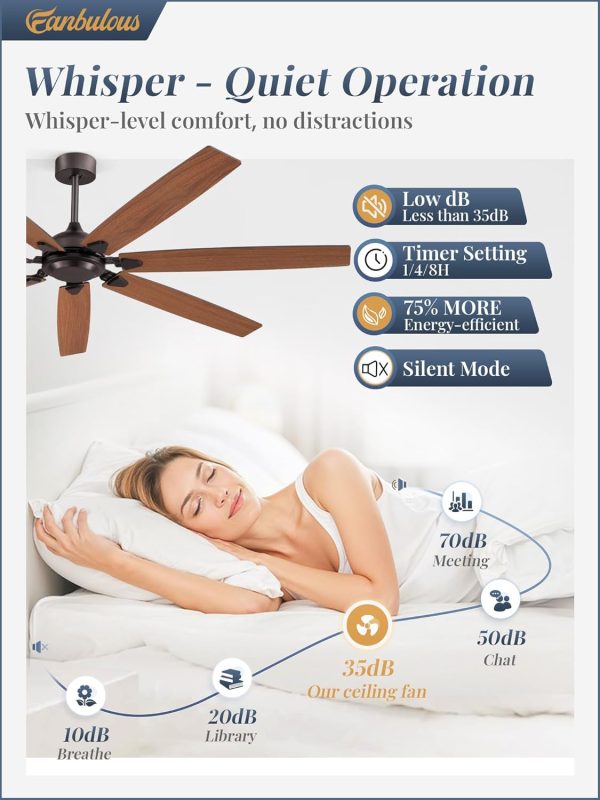 72 Inch Ceiling Fan No Light with Remote Control, Brown Ceiling Fans Without Light With 6-Speeds Quiet Reversible DC Motor, Indoor/Outdoor Ceiling Fan with Dual Finish 7 Blades for Patio Living Room