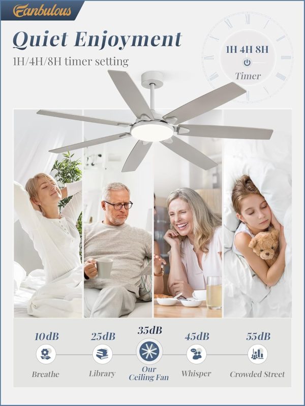 62 Inch Large Ceiling Fans with Lights and Remote, Grey Modern Ceiling Fan with 3CCT LED Light, Quiet DC Motor,Indoor/Outdoor Ceiling Fan with 7 Dual Finish Blades for Living Room, Patio