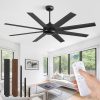 62 Inch Large Ceiling Fan no Light, Ceiling Fan Black with Remote, 6-Speeds, Quiet Reversible DC Motor, 8 Blades, Indoor/Outdoor Modern Ceiling Fans for Living Room, Garage, Patio