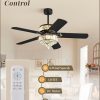 52 Inch Crystal Fandaliers Ceiling Fan with Double-layer LED Light, Chandelier Ceiling fans, 3CCT, 6-Speeds, Quiet DC Motor, Farmhouse Ceiling Fans with Light, Black Ceiling Fan for Bedroom