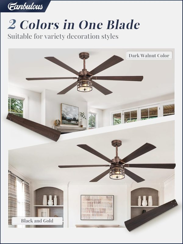 Farmhouse Ceiling Fans with Lights and Remote,Industrial Large Ceiling Fan with 6-Speed Reversible DC Motor and 6 Dual Finish Blades,Black Ceiling Fan with Light for Living bedroom Patio