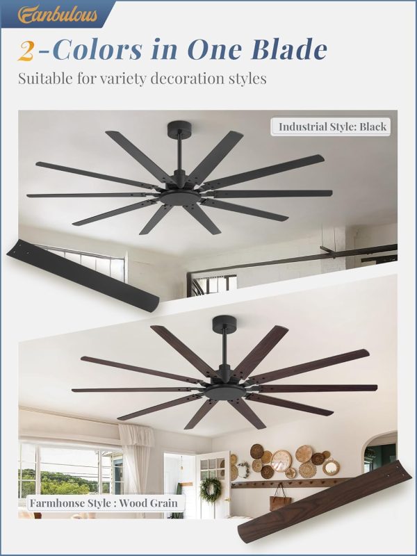 72 Inch Large Ceiling Fan Without Light, Modern Indoor/Outdoor Ceiling Fans No Light with Remote,6-Speed Reversible Quiet DC Motor, 10 Blade for Bedroom,Living Room,Patio,Garage(Black)