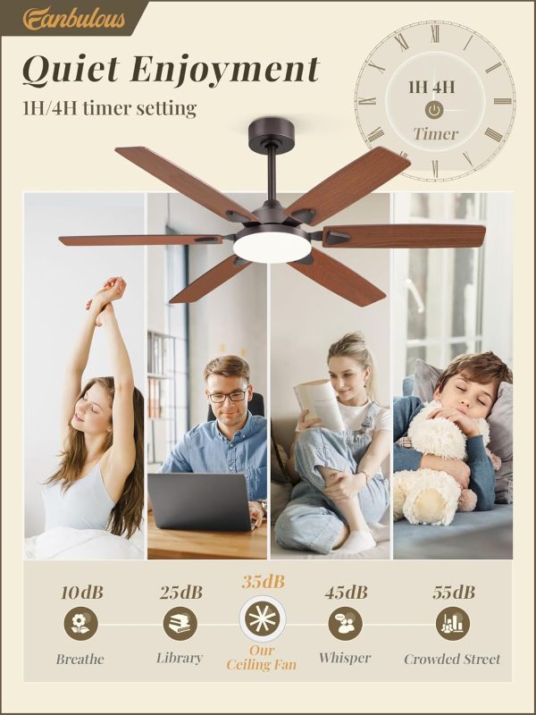 52 Inch Ceiling Fans with Lights, Indoor/Outdoor Modern Ceiling Fan with Reversible Blade And 2 Rods, Quiet DC Motor, 3CCT & 6-Speed Remote Control, Dual Finish Blade for Living Room/Bedroom