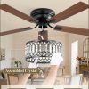 56 Inch Low Profile Chandelier Ceiling Fan with Light, Crystal Ceiling fan with Lights, 6-Speeds, Quiet Reversible DC Motor, Black Flush Mount Ceiling Fans with Remote for Bedroom, Living Room