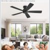 46 Inch Flush Mount Ceiling Fan No Light with Remote,Black Modern Low Profile Ceiling Fan Without Light,6-Speeds,Quiet Reversible DC Motor,Indoor&Outdoor Ceiling Fans for Bedroom,Living Room
