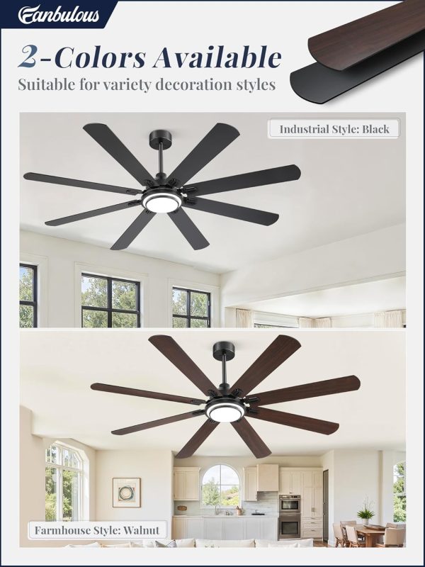 72 Inch Ceiling Fans with Lights and Remote, Black Ceiling Fan with 8 Dual-Color Blades, Indoor/Outdoor Large Ceiling Fans, Reversible DC Motor, 6-Speed, 3CCT for Living Room Kitchen Patio