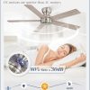 48 Inch Flush Mount Ceiling Fans without Lights, Brushed Nickel Modern Ceiling Fan no Lights, 6-Speeds, Quiet Reversible DC Motor, Indoor/Outdoor Ceiling Fans for Patios, Living Room, Bedroom